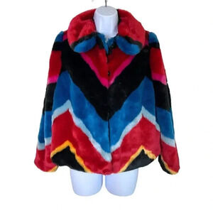 Alice + Olivia Jerri Color Block Faux Fur Coat Jacket Womens Size S Mobwife